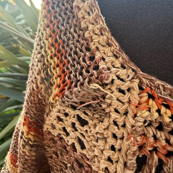 Free People Earthy Tones Off-the-Shoulder Crochet Sweater - Picture 3 of 6